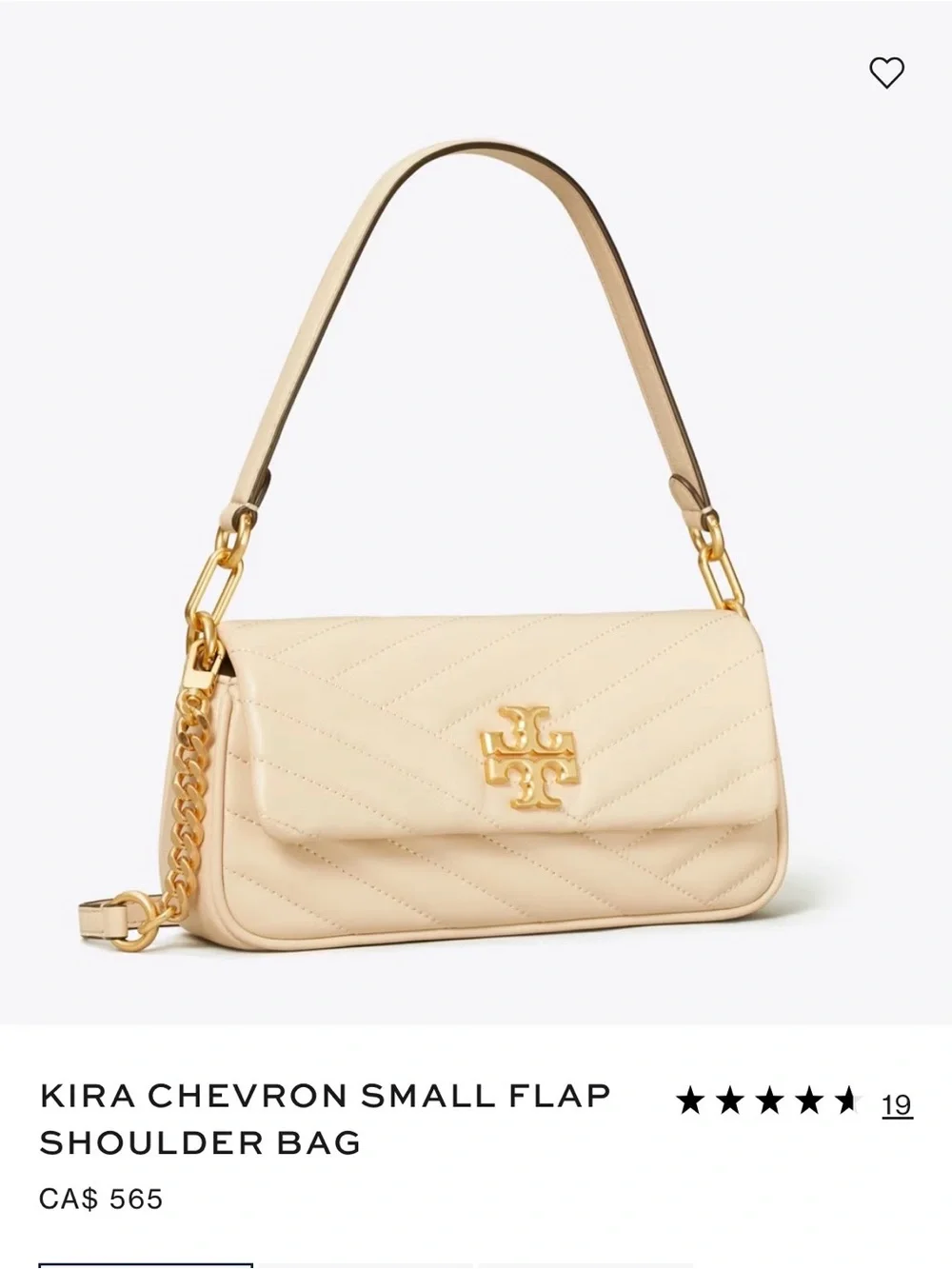 Tory Burch Beige Quilted Leather Shoulder Bag with Gold Logo